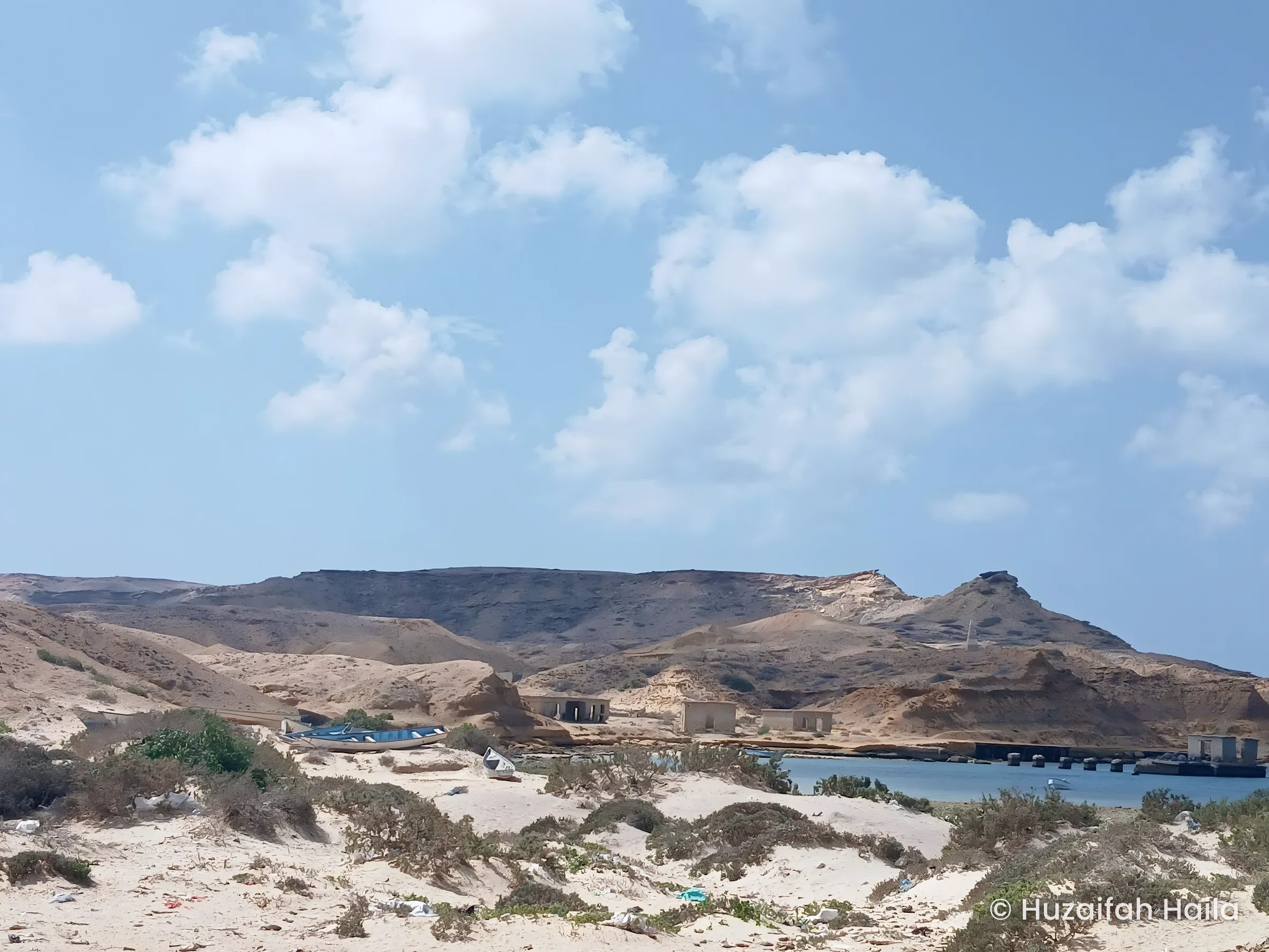 Coastal lagoon and buildings, Xaafuun (Hafun), Somalia