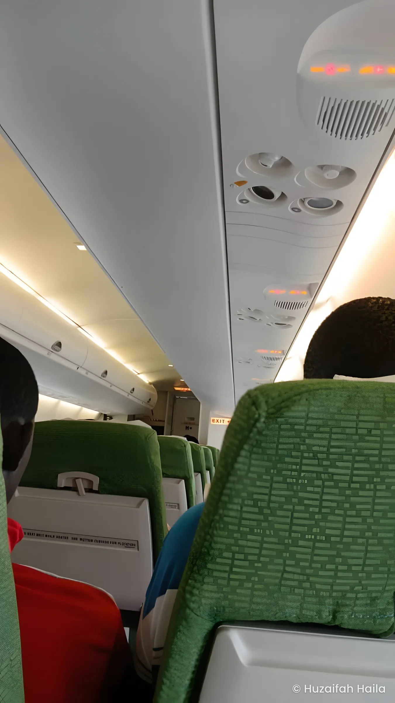 Inside the plane cabin on the flight to Bari